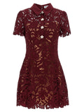 Self-Portrait Floral Lace Dress — Burgundy