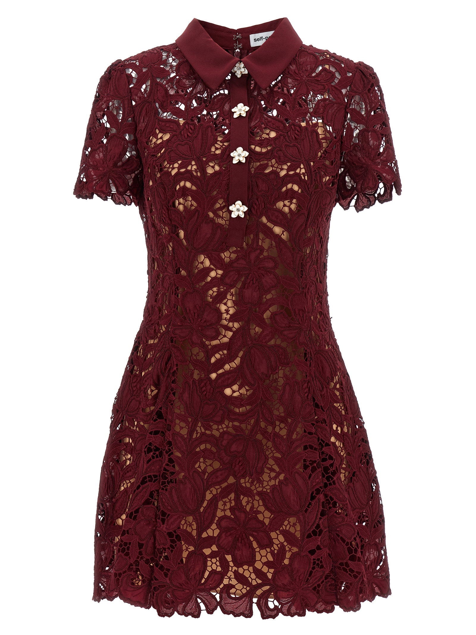 Self-Portrait Floral Lace Dress — Burgundy