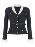 Self-Portrait Ribbed with Contrast Cuffs Cardigan — Charcoal
