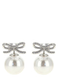 Self-Portrait Crystal Bow Pearl Earrings — Silver