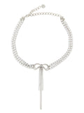 Self-Portrait Crystal Bow Necklace — Silver