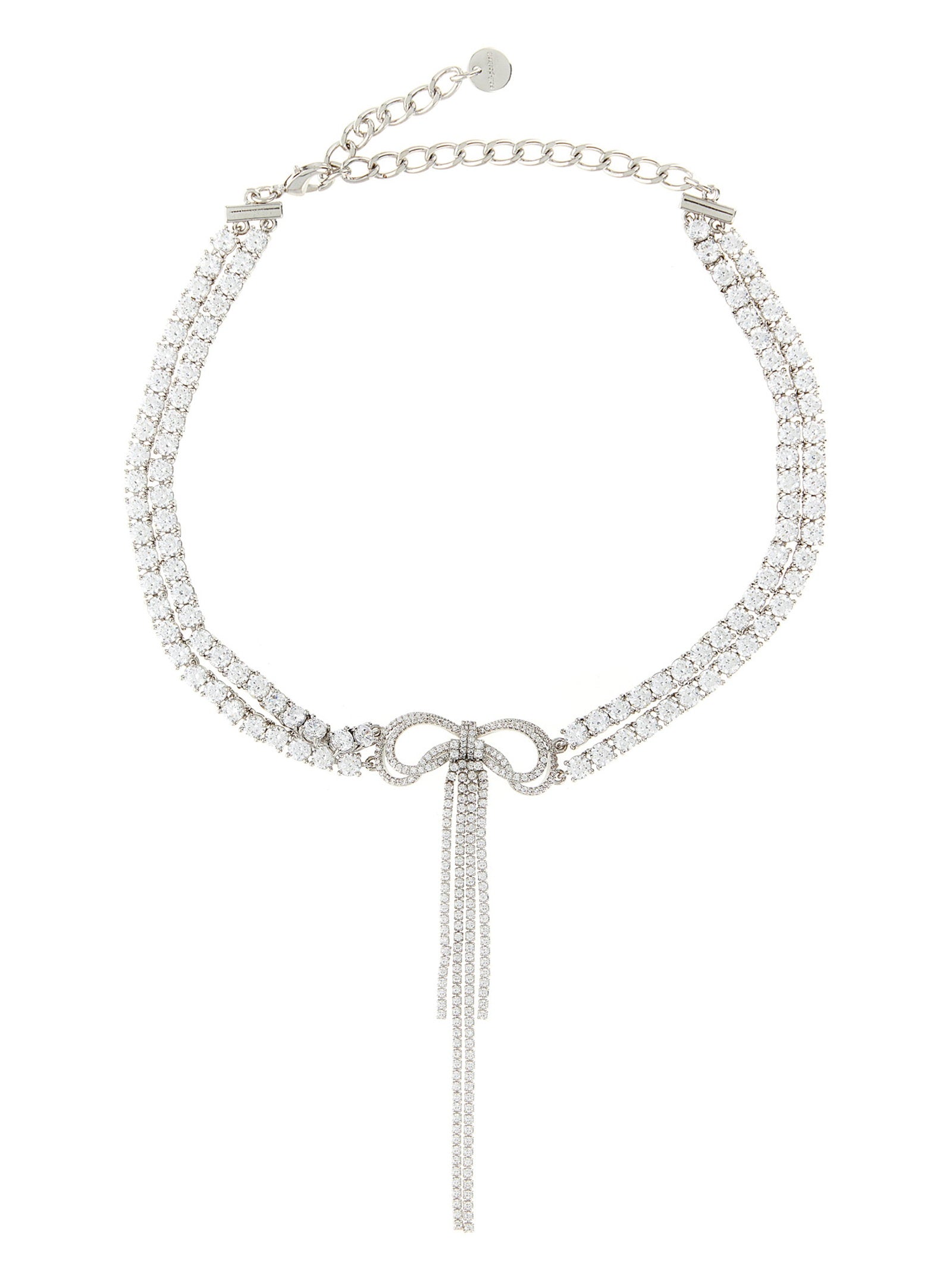 Self-Portrait Crystal Bow Necklace — Silver