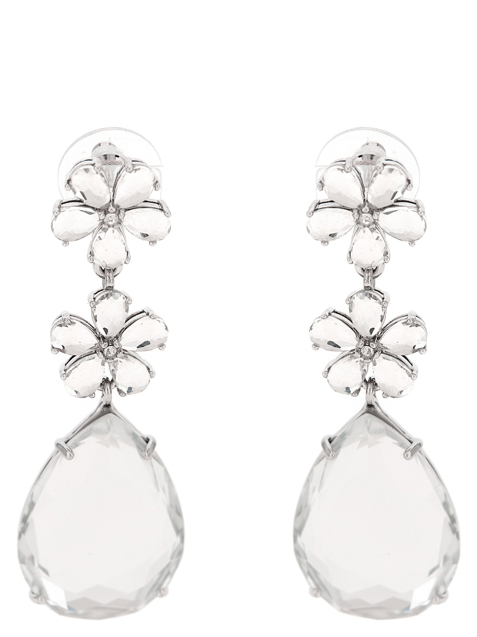 Self-Portrait Crystal Flower Tiered Earrings — Silver
