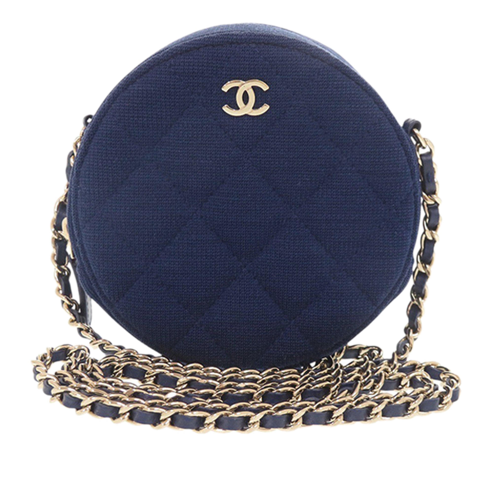 CC Quilted Jersey Round Clutch with Chain