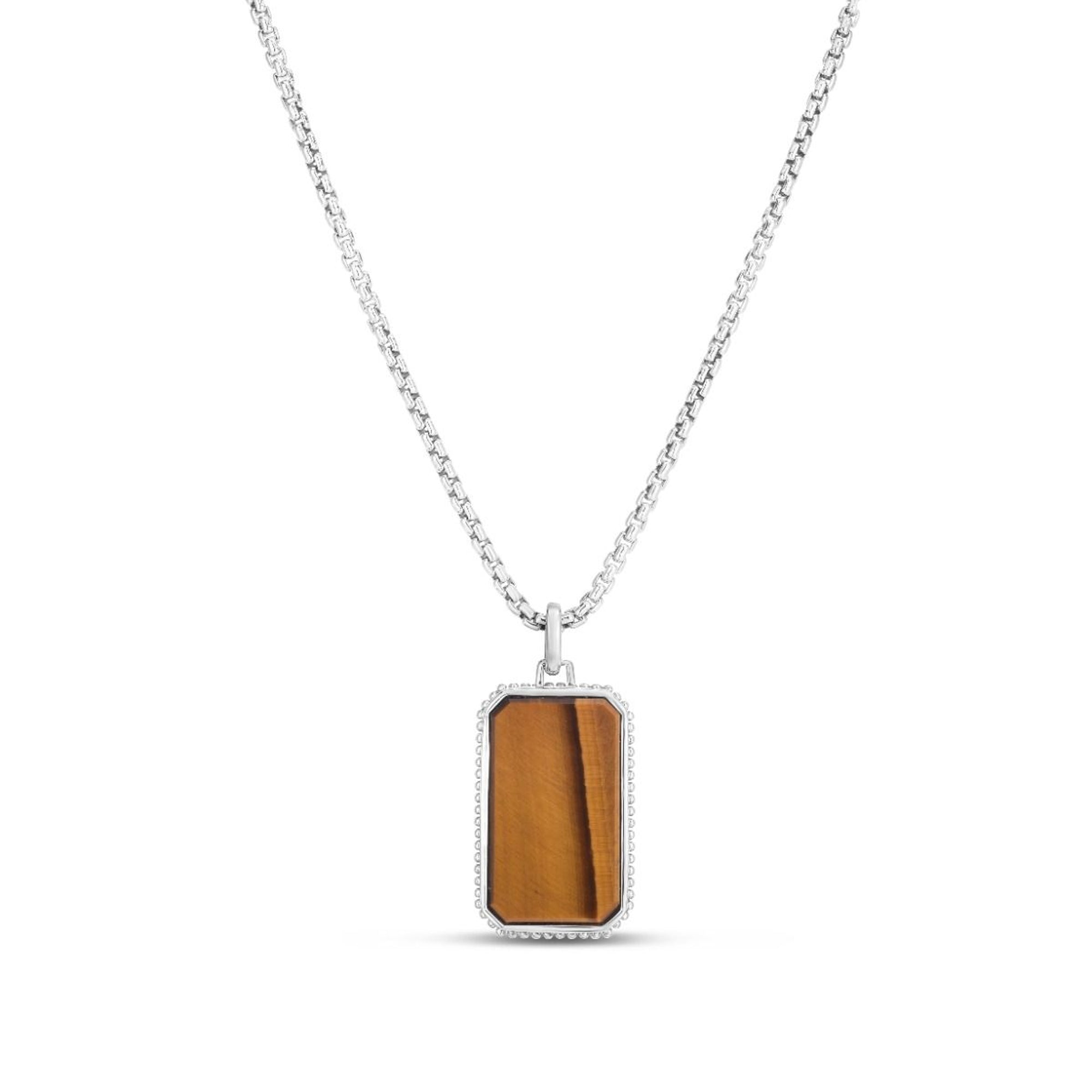 Men's Tiger's Eye Tag Necklace