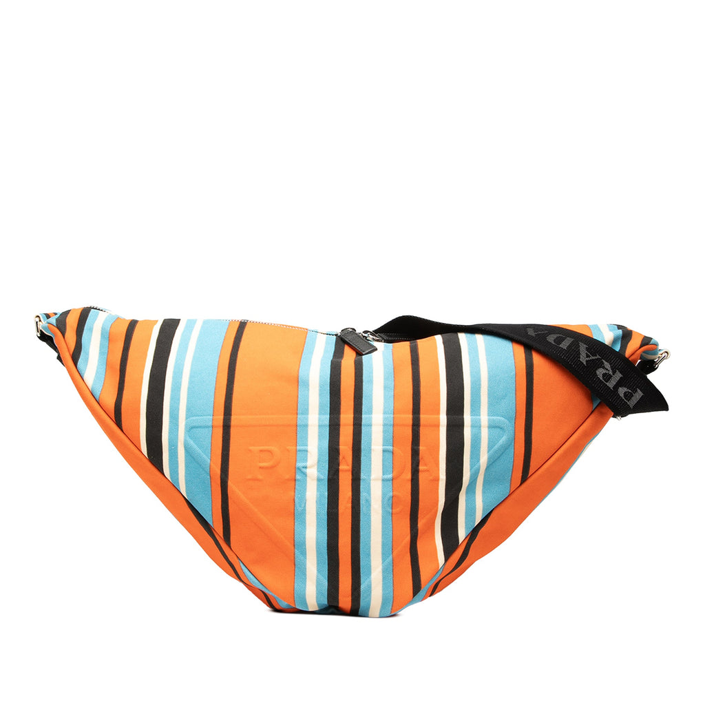 Canvas Striped Triangle Logo Shoulder Bag