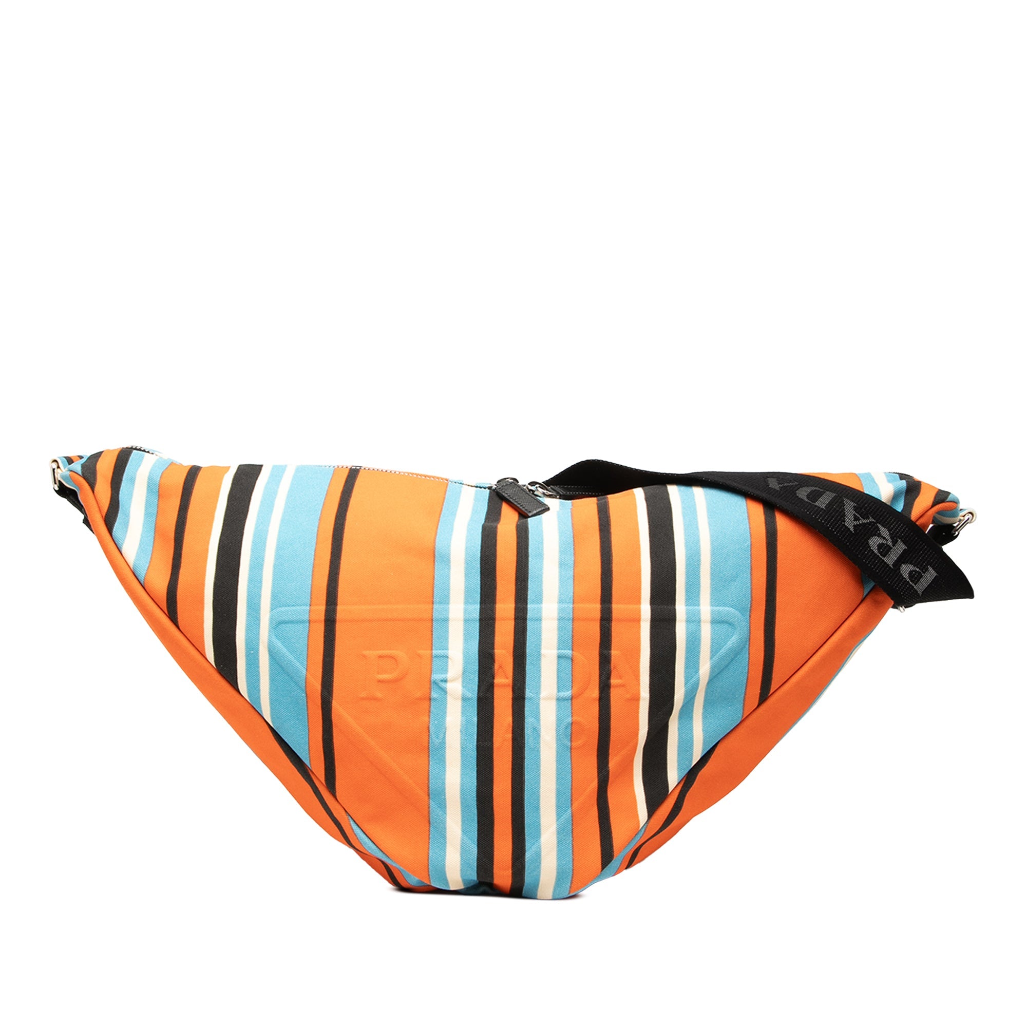 Canvas Striped Triangle Logo Shoulder Bag
