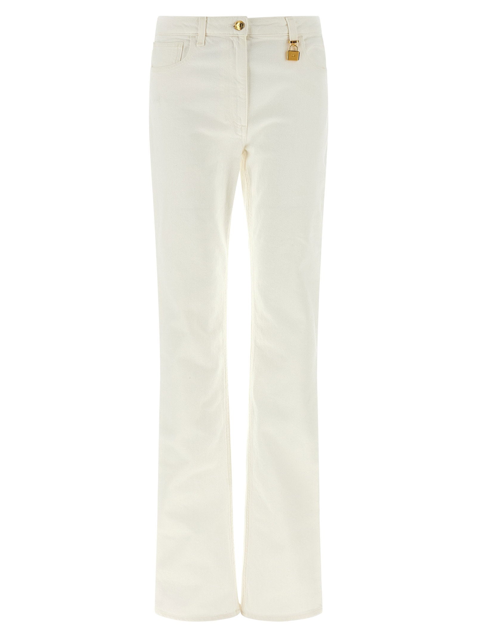 Elisabetta Franchi Jewel Padlock Detail Jeans — Cream