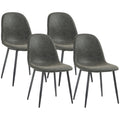 Set of 4 Retro Dining Chairs with PU Leather Wide Seat & Steel Base Dark, Grey