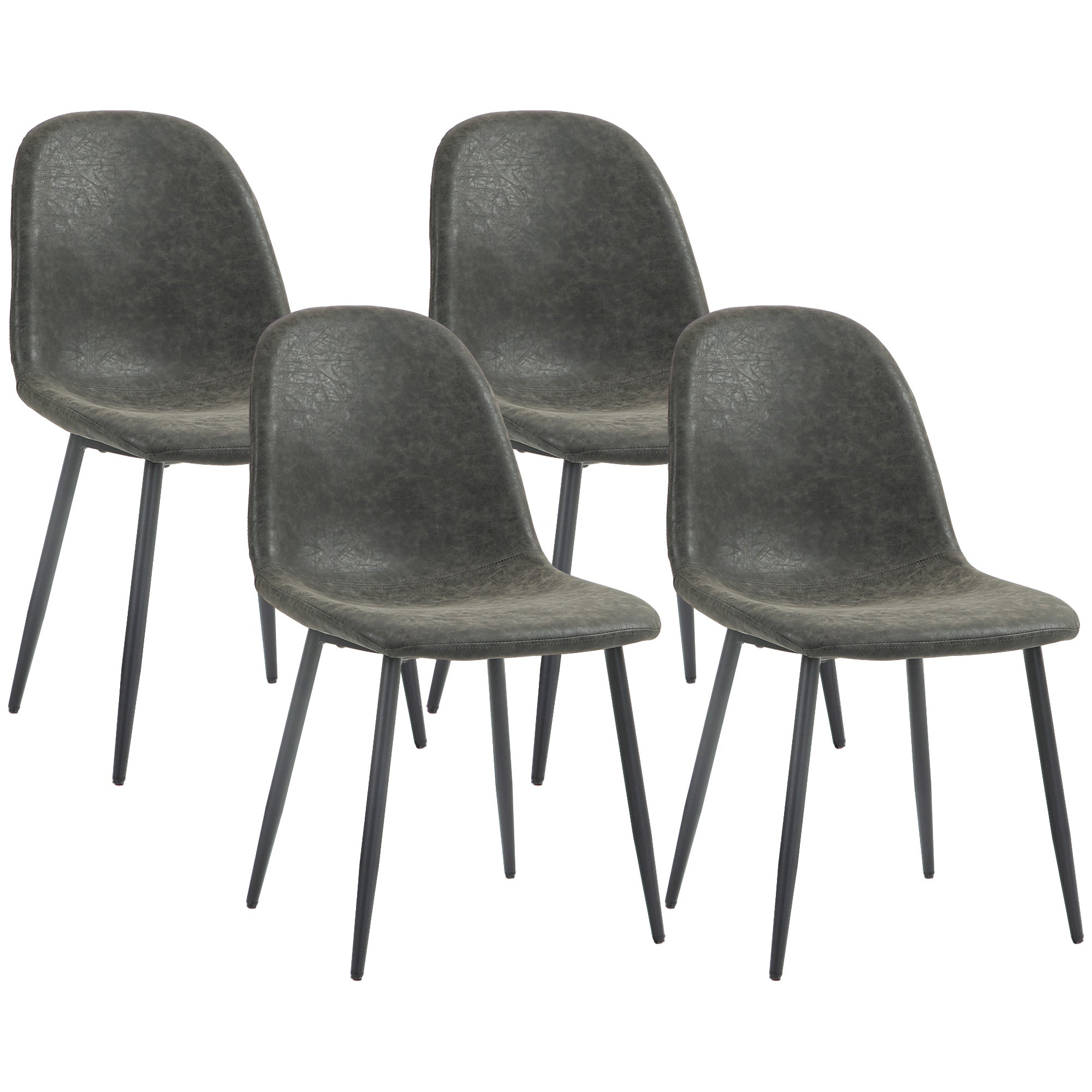 Set of 4 Retro Dining Chairs with PU Leather Wide Seat & Steel Base Dark, Grey