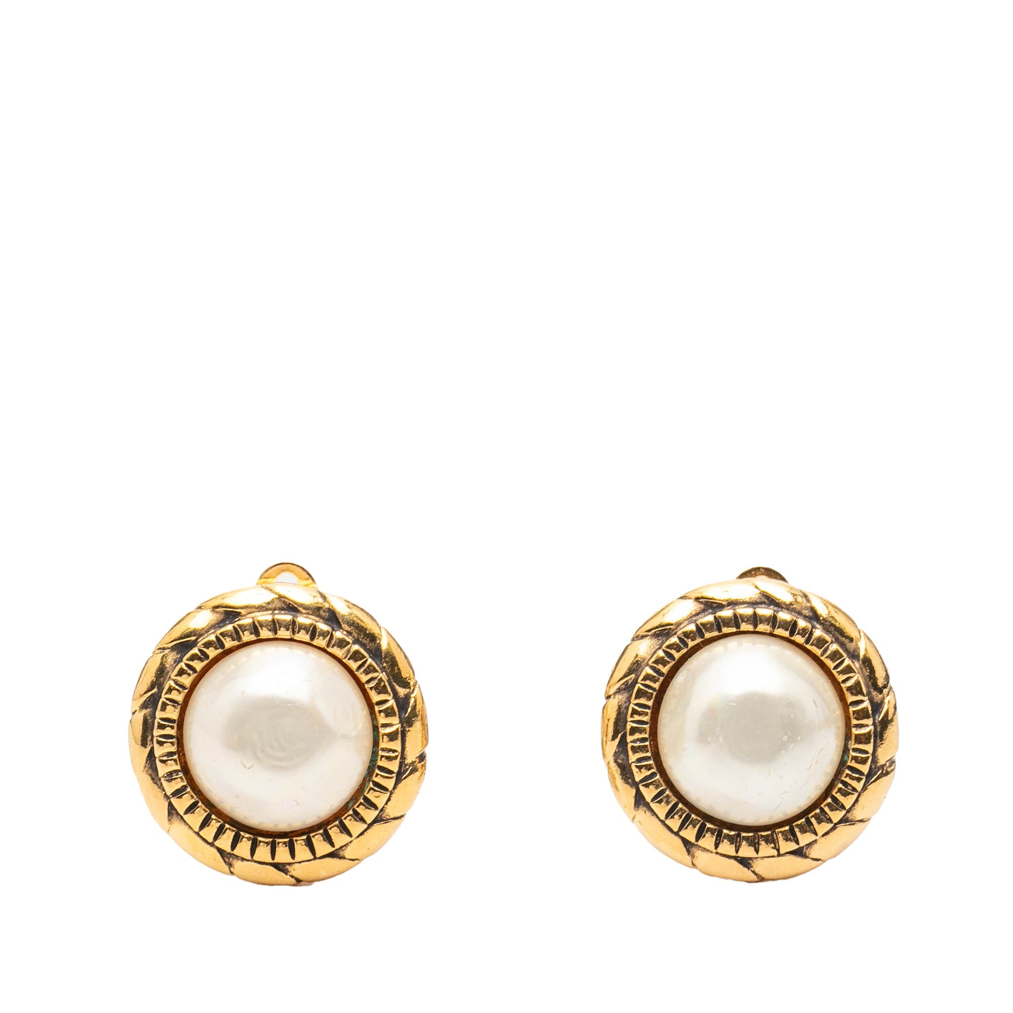 Gold Plated Faux Pearl Round Clip on Earrings