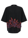 Palm Angels Flame-Print Cotton T-Shirt — Black