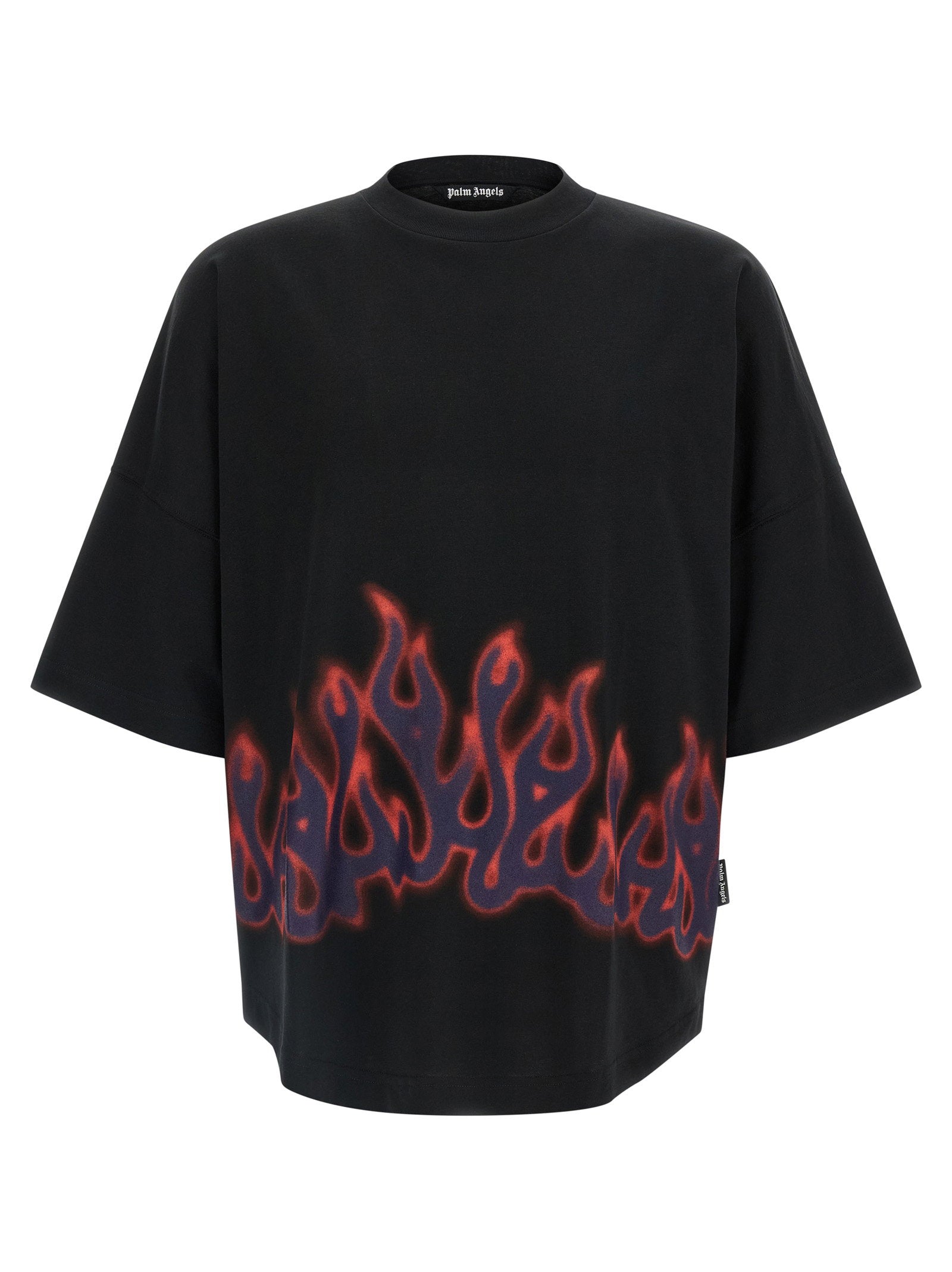 Palm Angels Flame-Print Cotton T-Shirt — Black