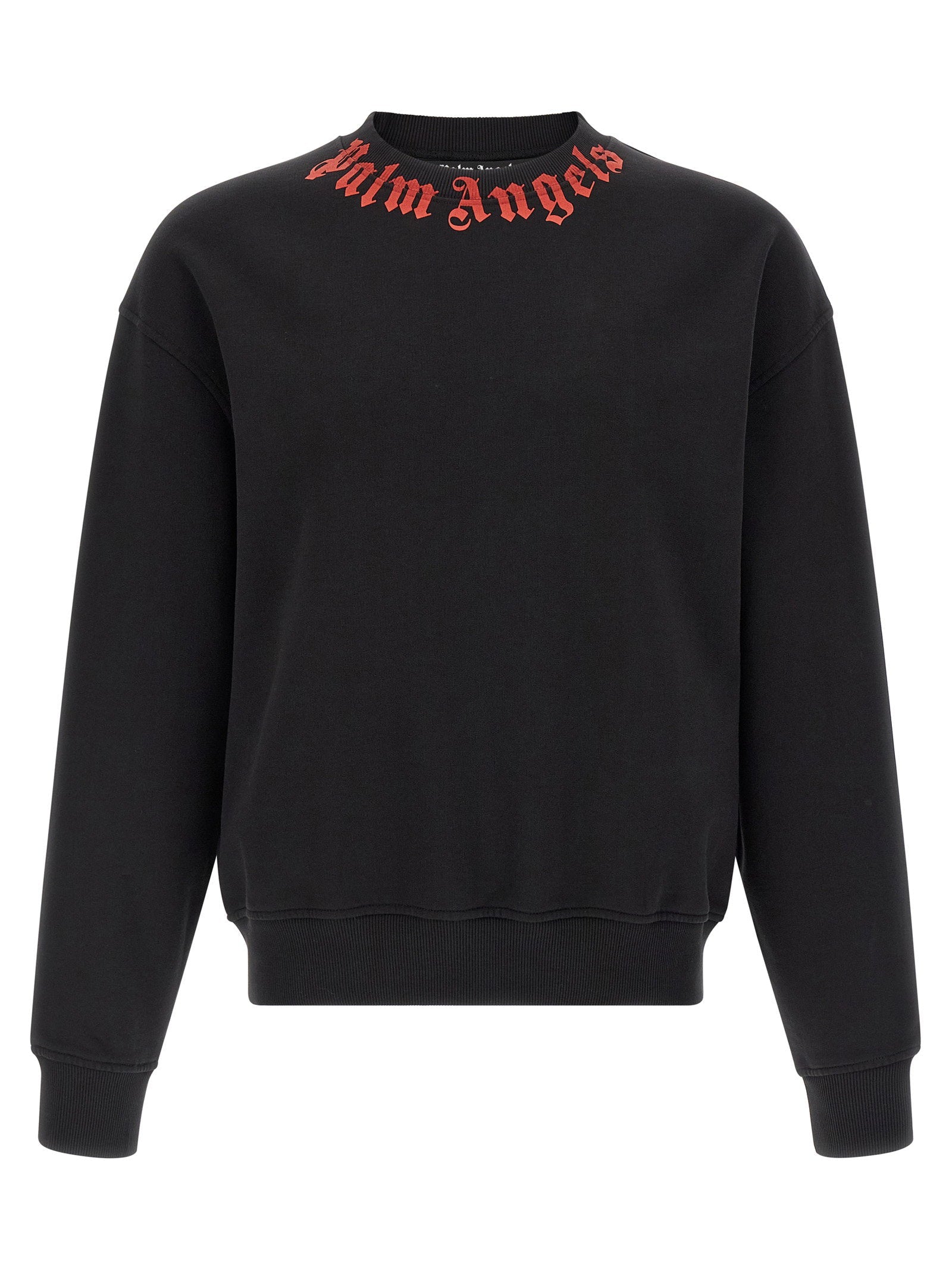 Palm Angels Neck Logo Brushed Cotton Sweatshirt — Black