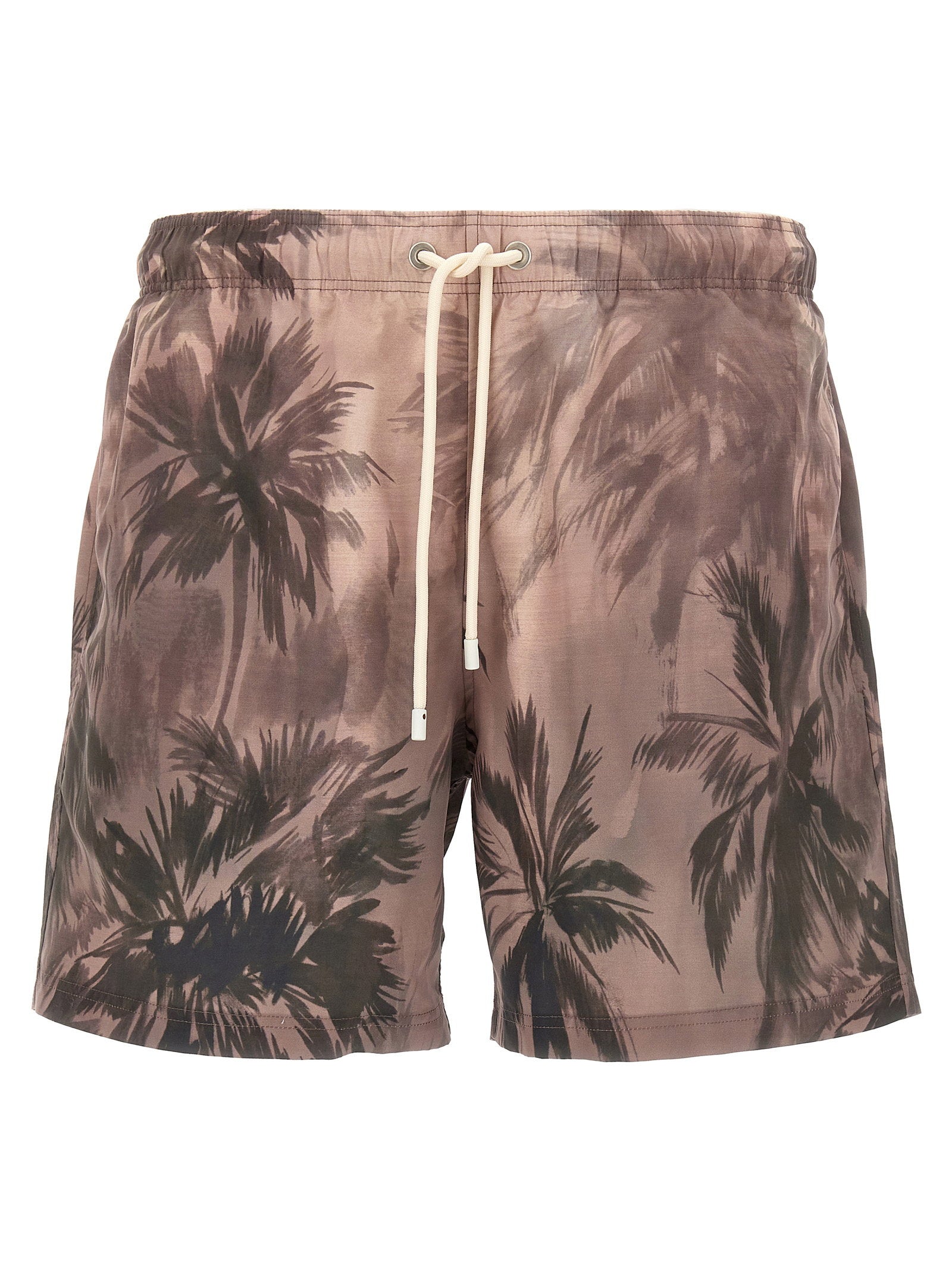 Palm Angels Sunset Palms Print Swim Shorts — Brown