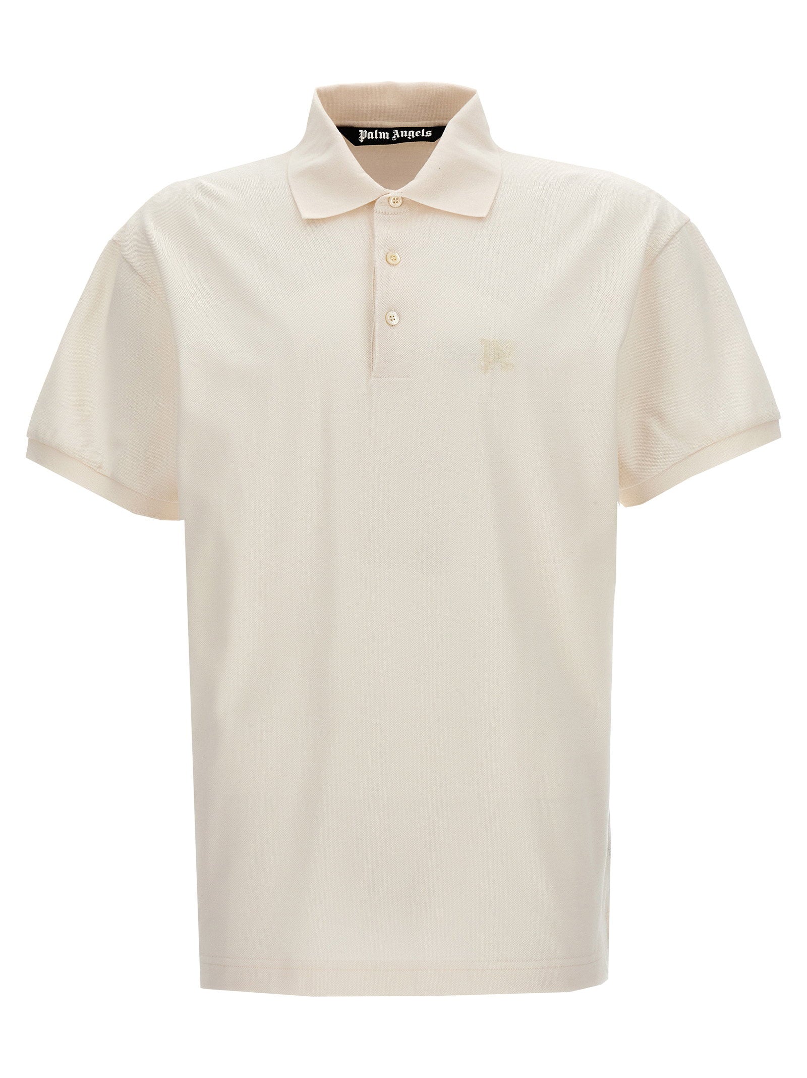 Palm Angels Monogram Logo-Embroidered Polo Shirt — Cream