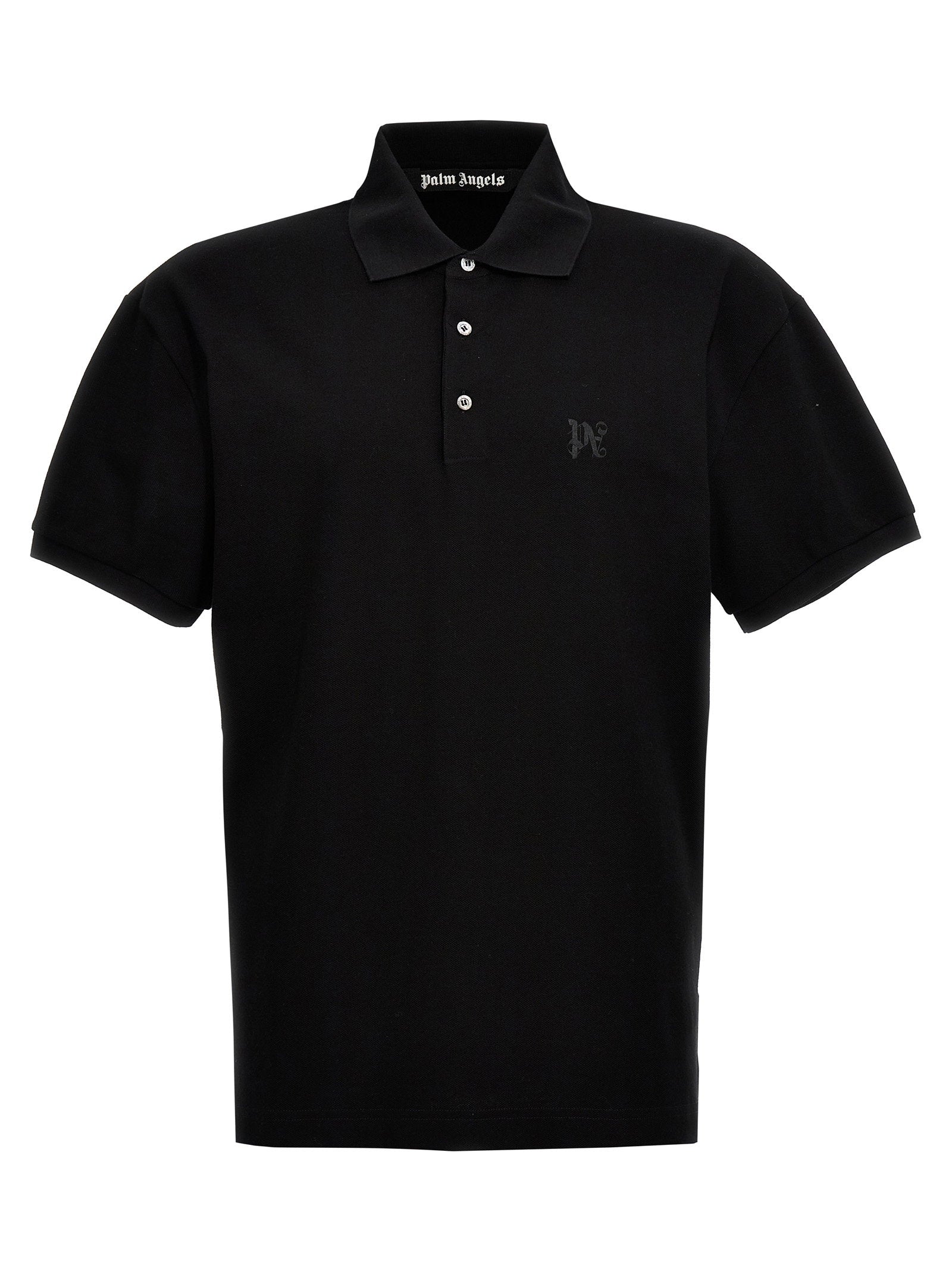 Palm Angels Monogram Logo-Embroidered Cotton Polo — Black