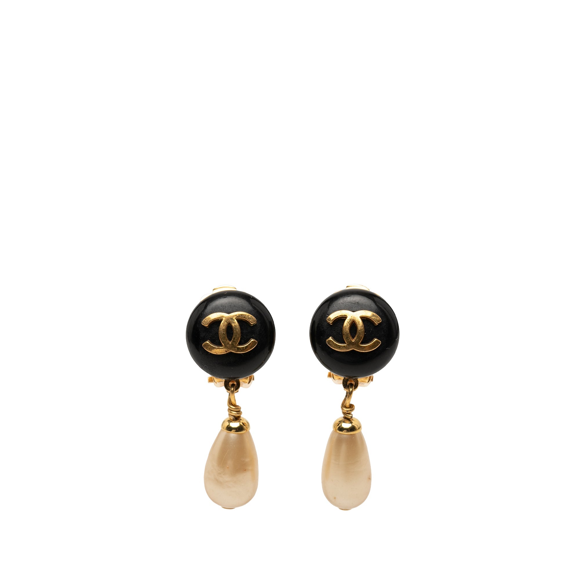 CC Gold Plated Resin and Faux Pearl Drop Clip On Earrings