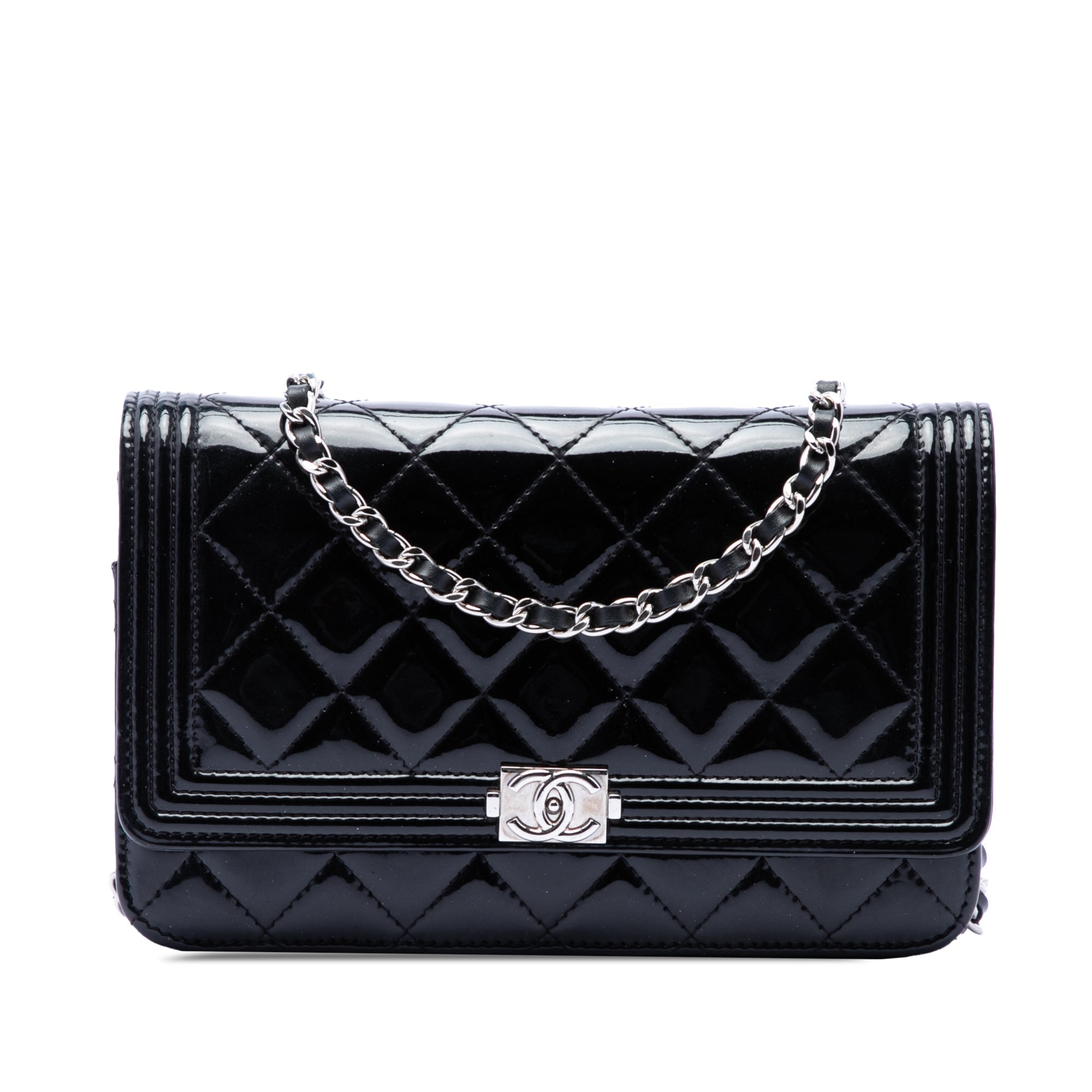 Quilted Patent Boy Wallet on Chain