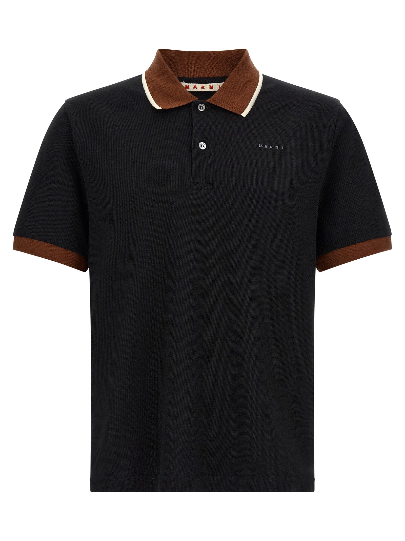Marni Contrasting Collar & Cuffs Polo — Black