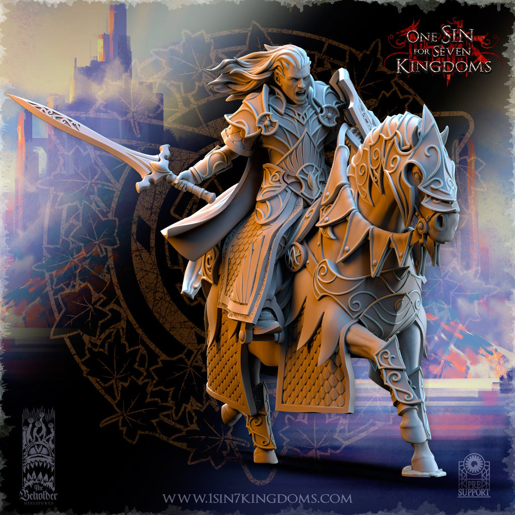 Polomhir, Silvermoor Elves Commander on horse, The Beholder Miniatures