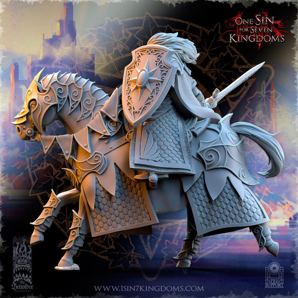 Polomhir, Silvermoor Elves Commander on horse, The Beholder Miniatures