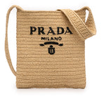 Raffia Effect Crochet Logo Embroidered Crossbody