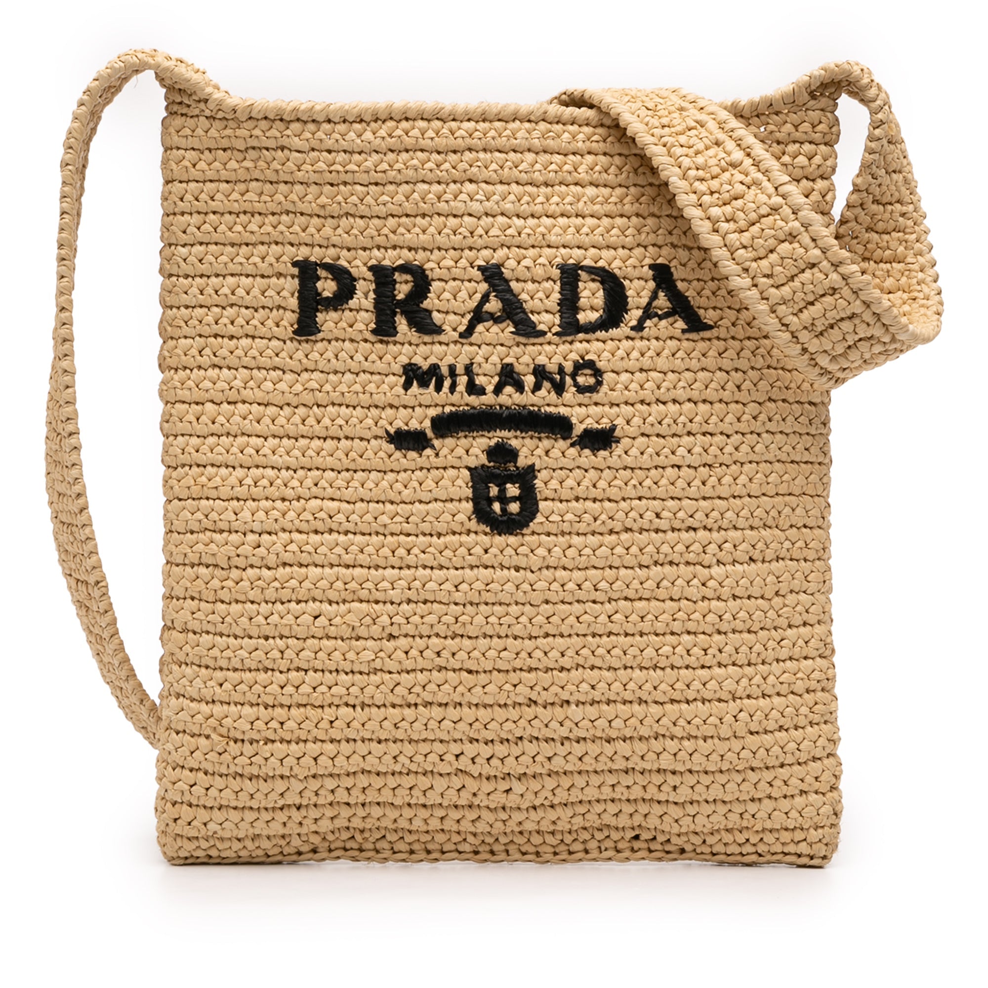 Raffia Effect Crochet Logo Embroidered Crossbody