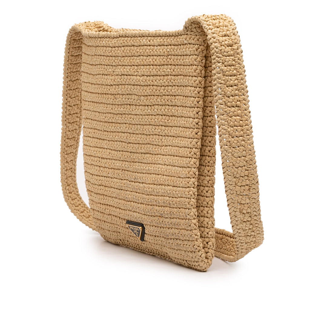 Raffia Effect Crochet Logo Embroidered Crossbody