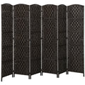 71" Tall 6-Panel Folding Room Divider, Wicker Weave Privacy Screen for Home Office, Coffee