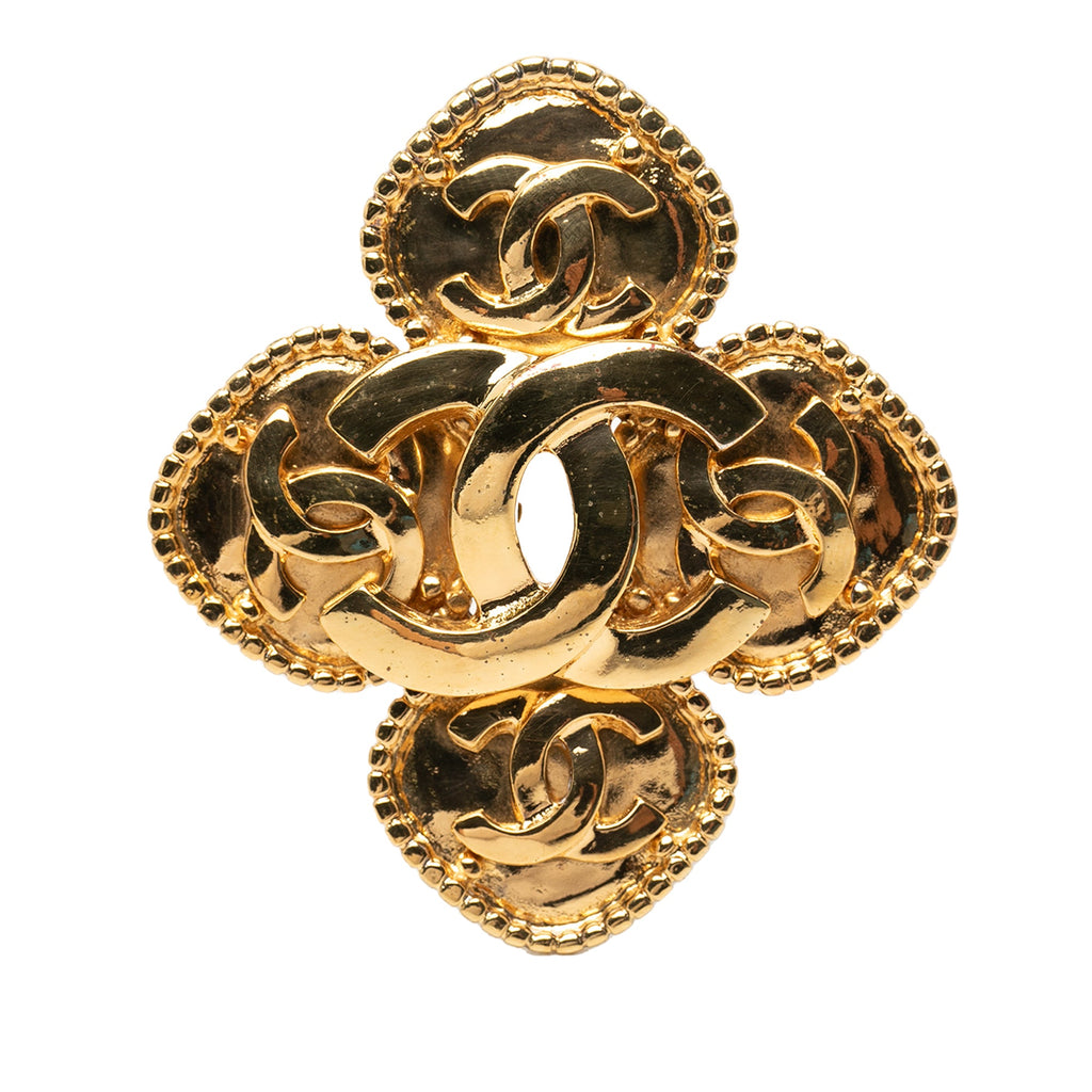 Gold Plated Coco Mark Flower Brooch
