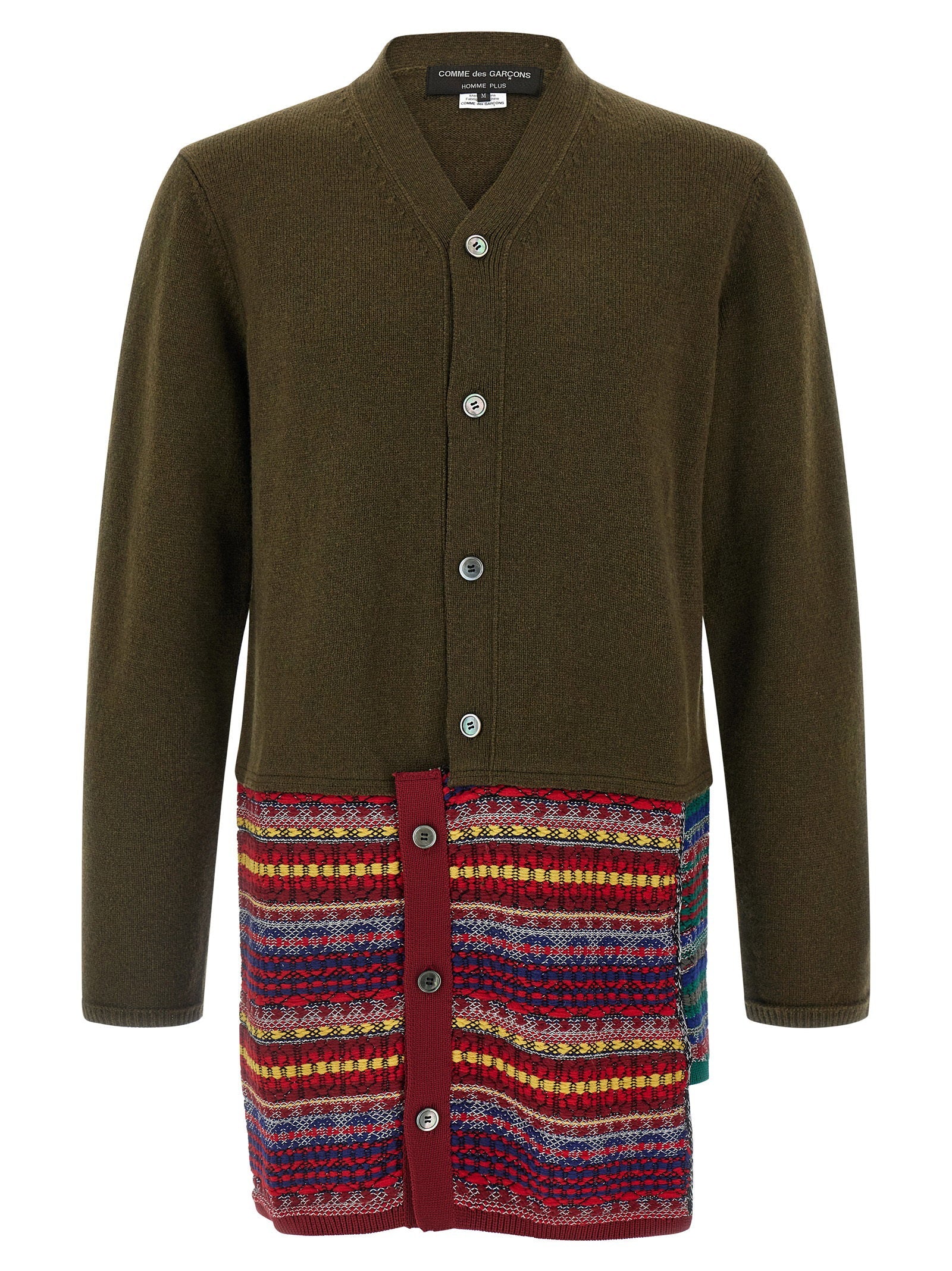 Comme Des Garçons Homme Plus Jacquard Insert Cardigan — olive