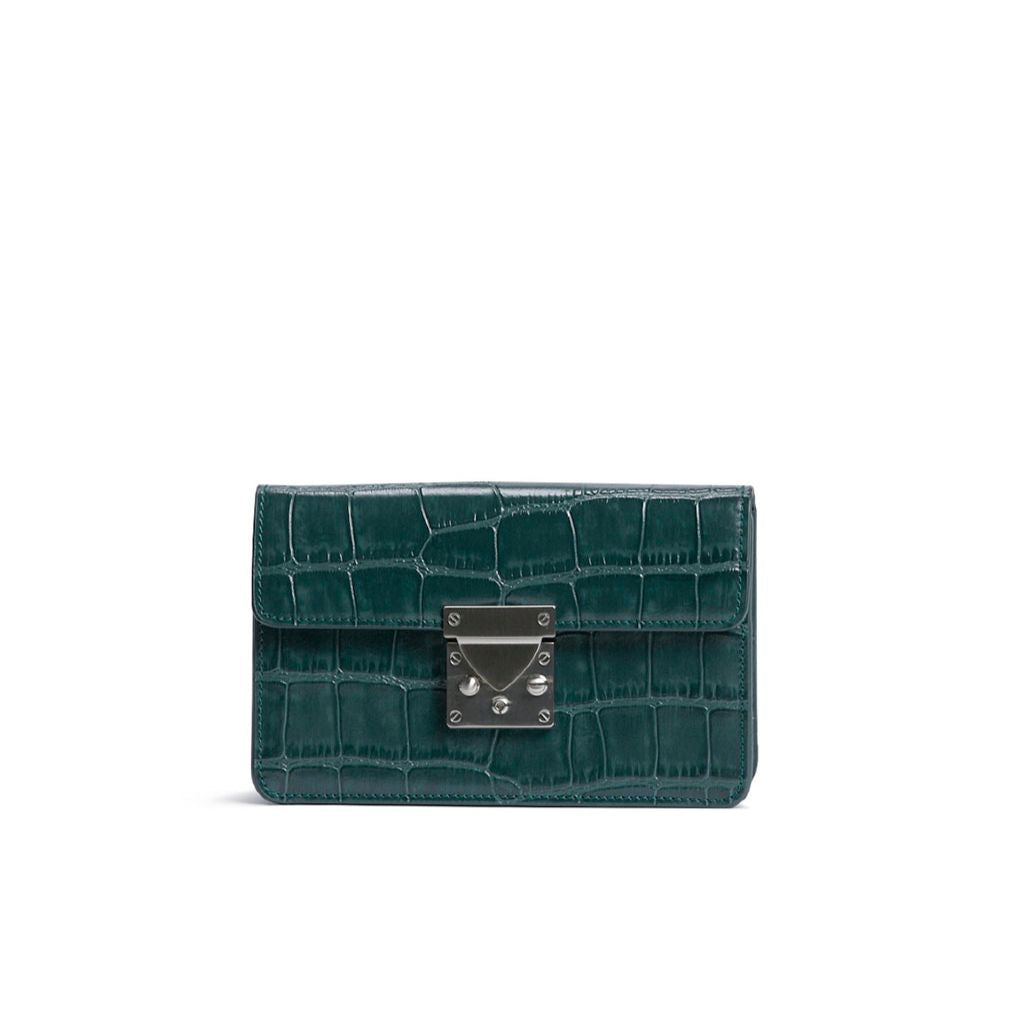 Clutch M Crocodile-Effect Leather Clutch | Green