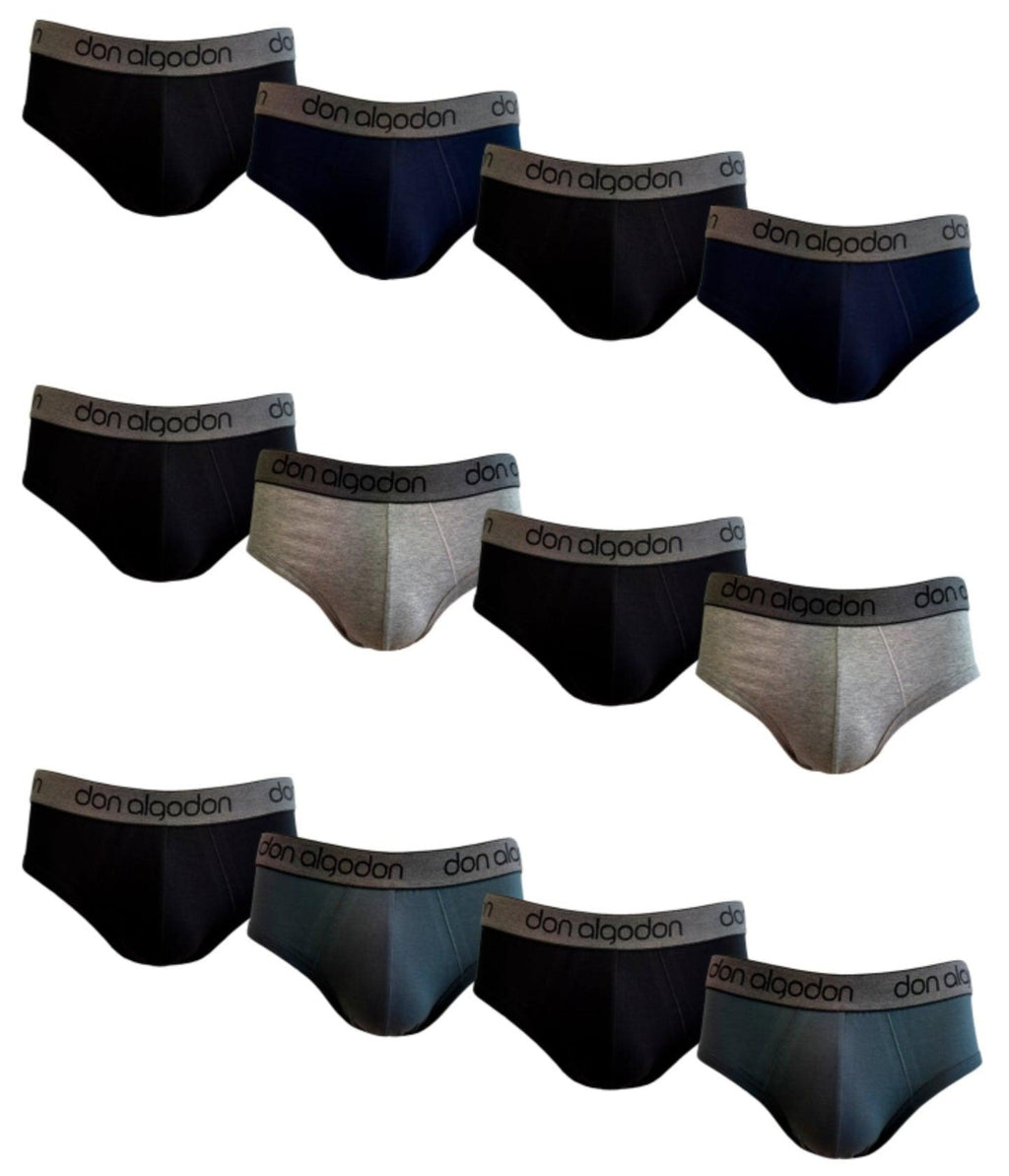 Don Algodon | Pack 12 Slips Lisos Hombre | 6 Negros, 2 Marinos, 2 Grises y 2 Verdes