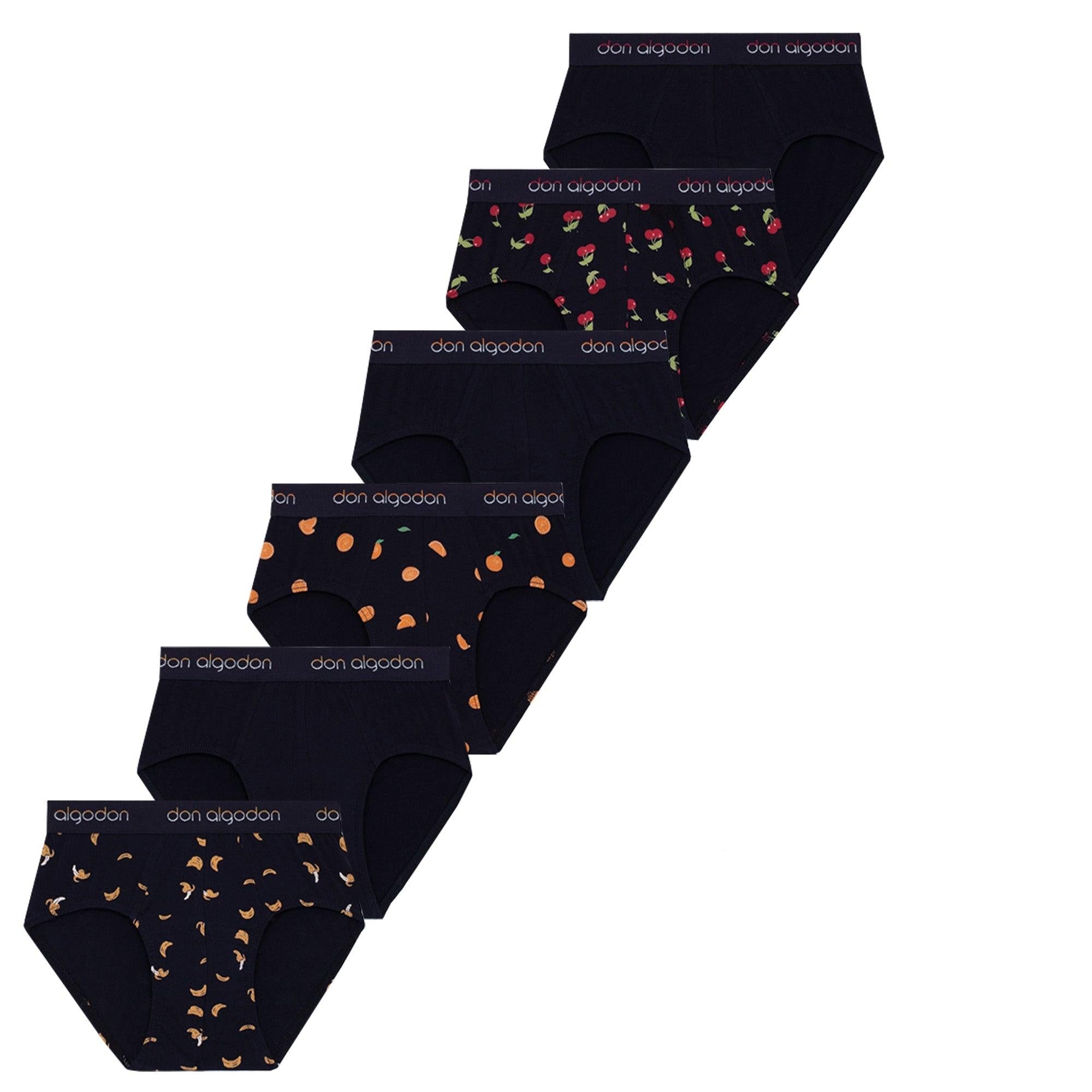 Don Algodon Kids | Pack 6 Calzoncillos Slips Niño Frutas | Transpirables | Para Uso Diario
