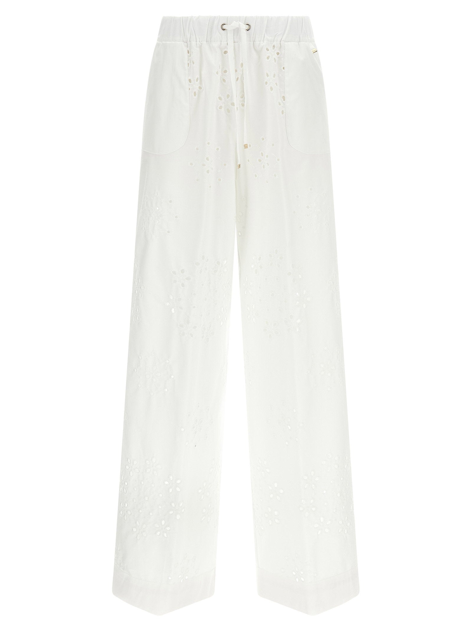 Herno Broderie Anglaise Cotton Trousers — White