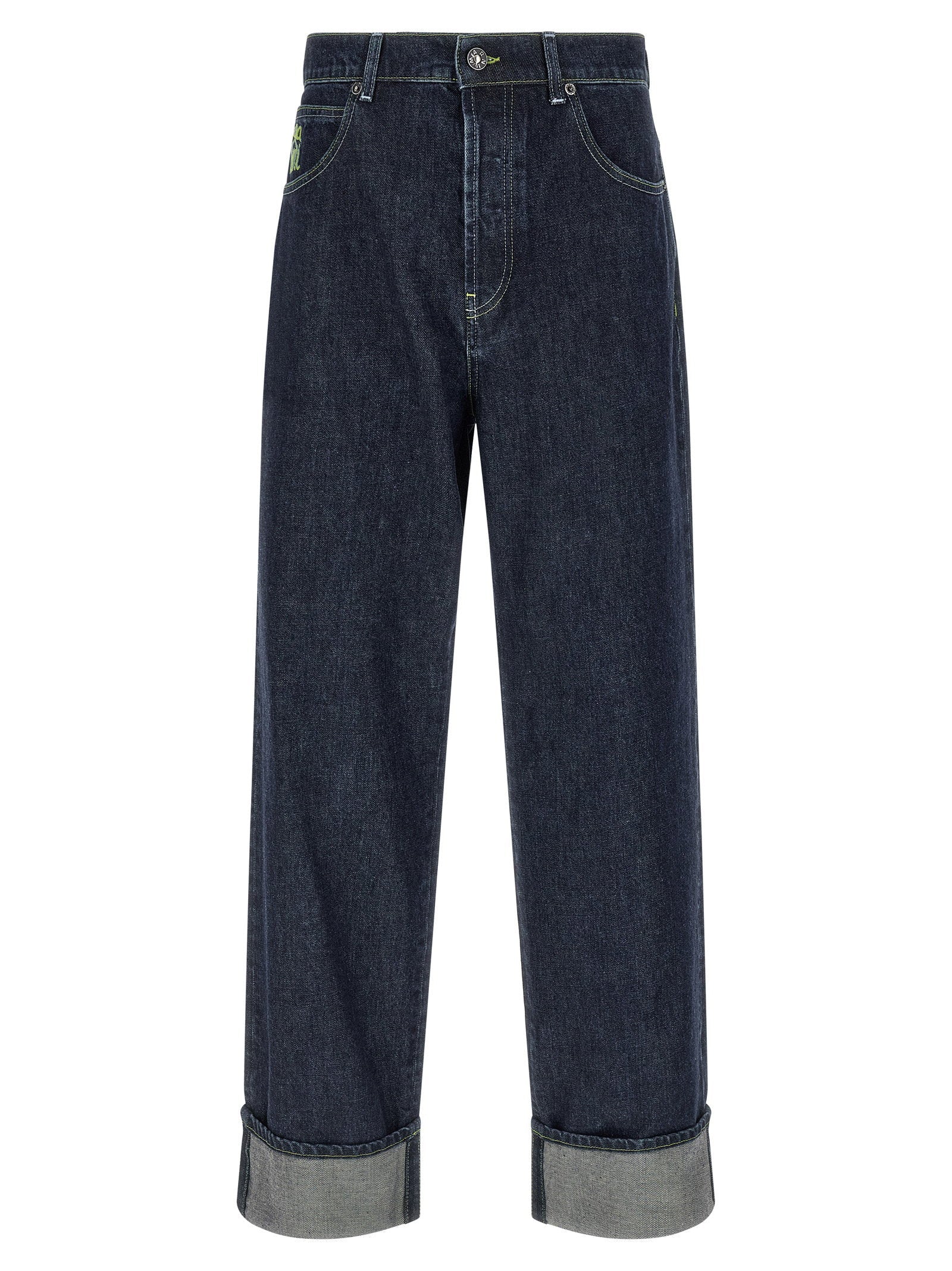 Marni Logo-Embroidered Cotton Denim Jeans — Navy