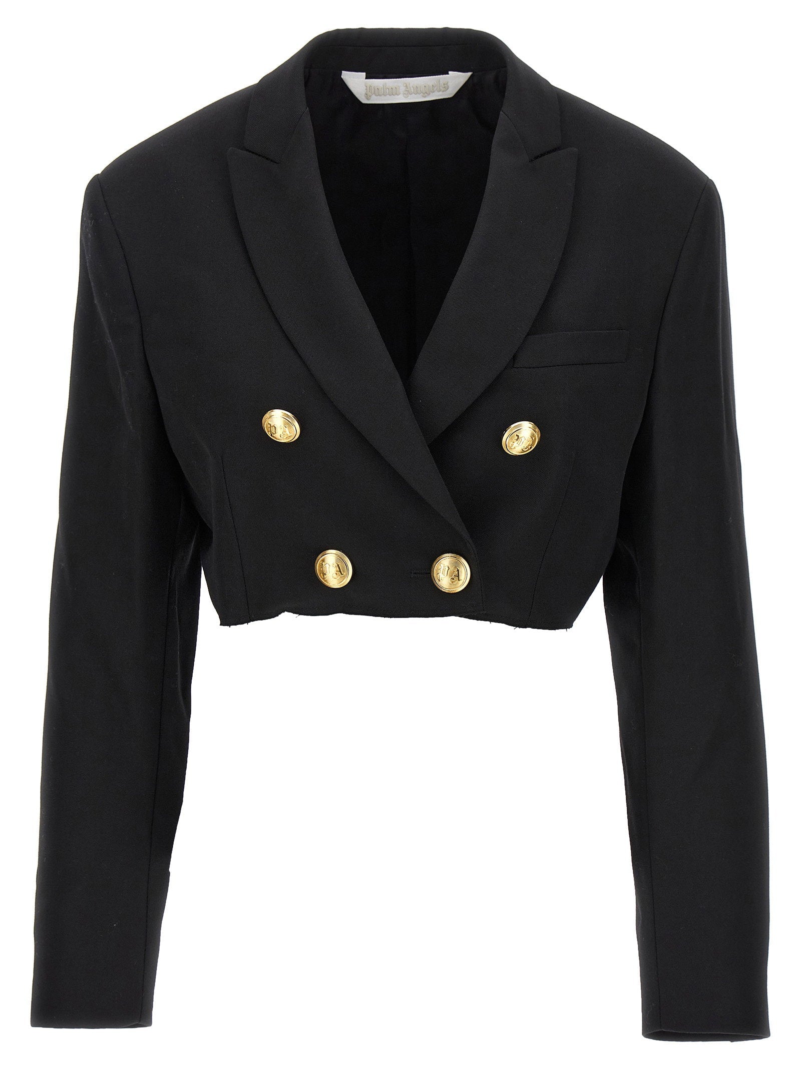 Palm Angels Double-Breasted Wool Blend Blazer — Black