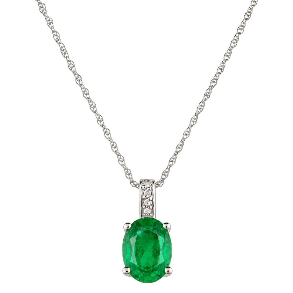 Oval Emerald and Diamond Pendant Necklace