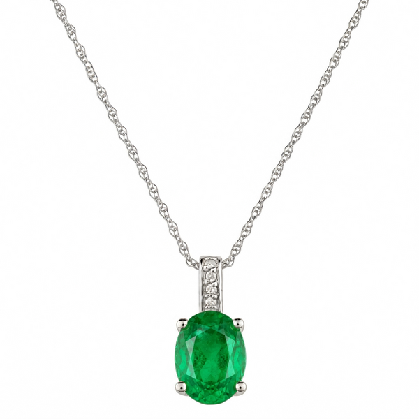 Oval Emerald and Diamond Pendant Necklace