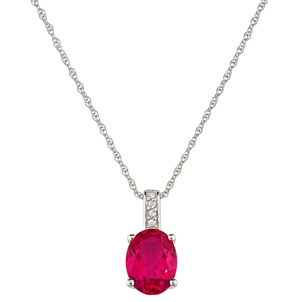 Oval Ruby and Diamond Pendant Necklace