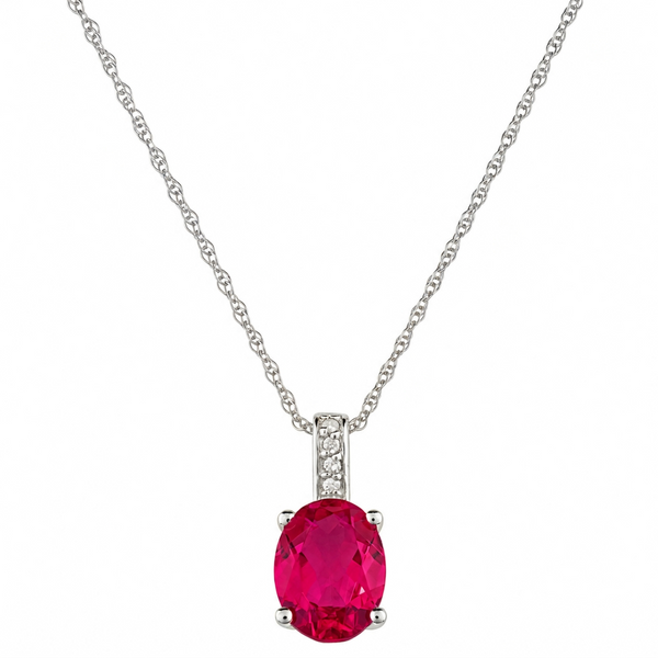 Oval Ruby and Diamond Pendant Necklace