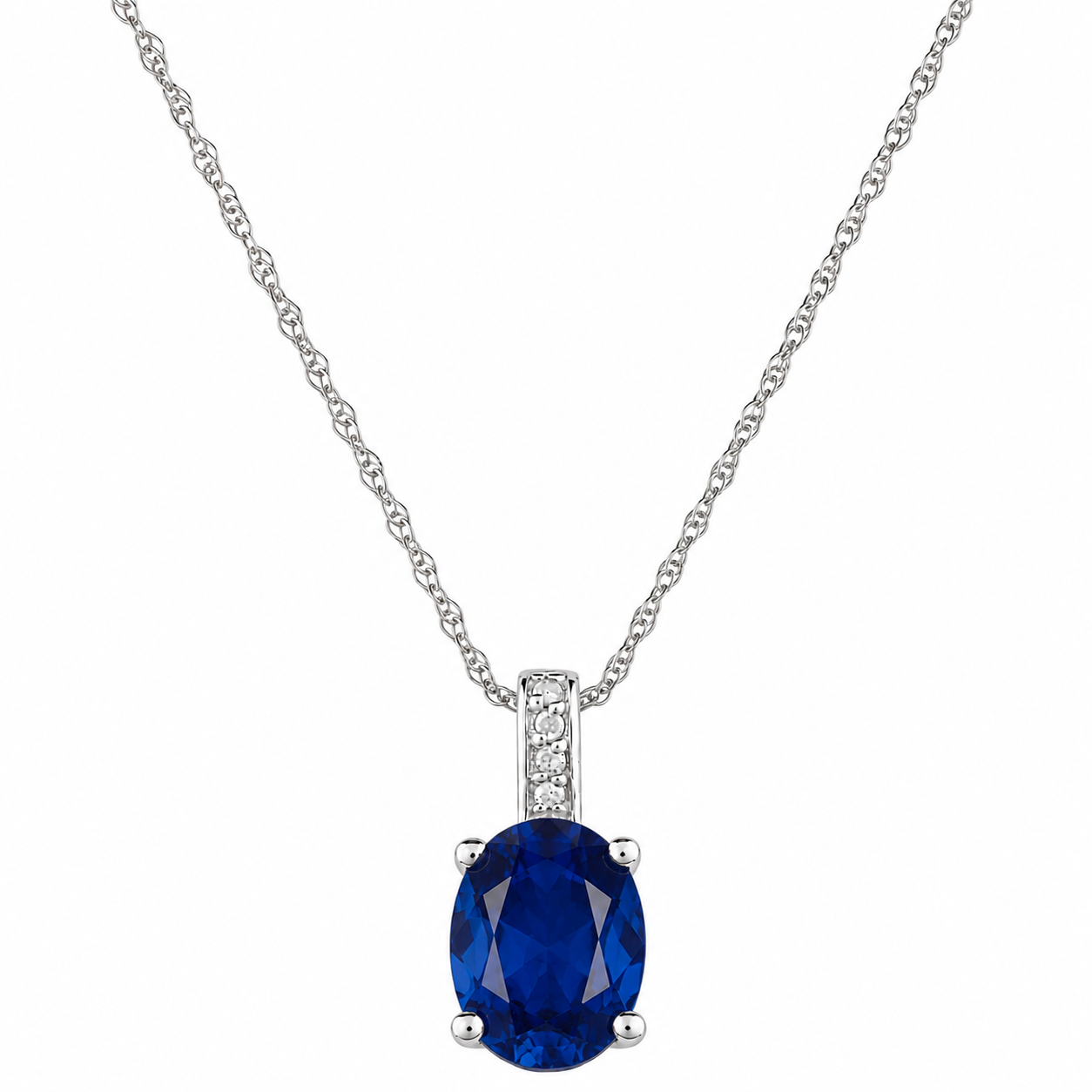 Oval Sapphire and Diamond Pendant Necklace