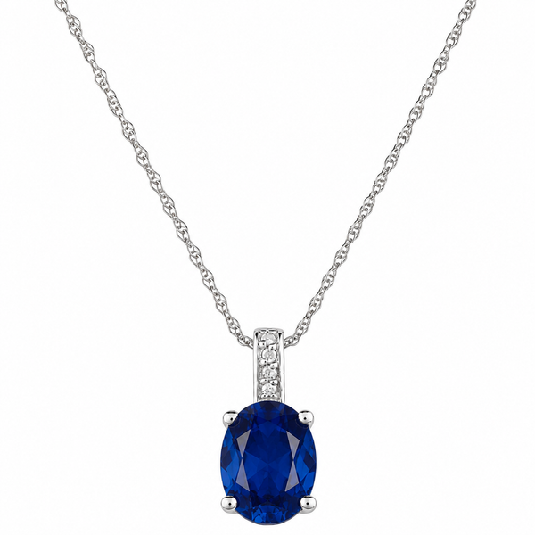 Oval Sapphire and Diamond Pendant Necklace