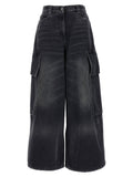 Palm Angels Oversized Cargo Denim Cargo Pants — Black