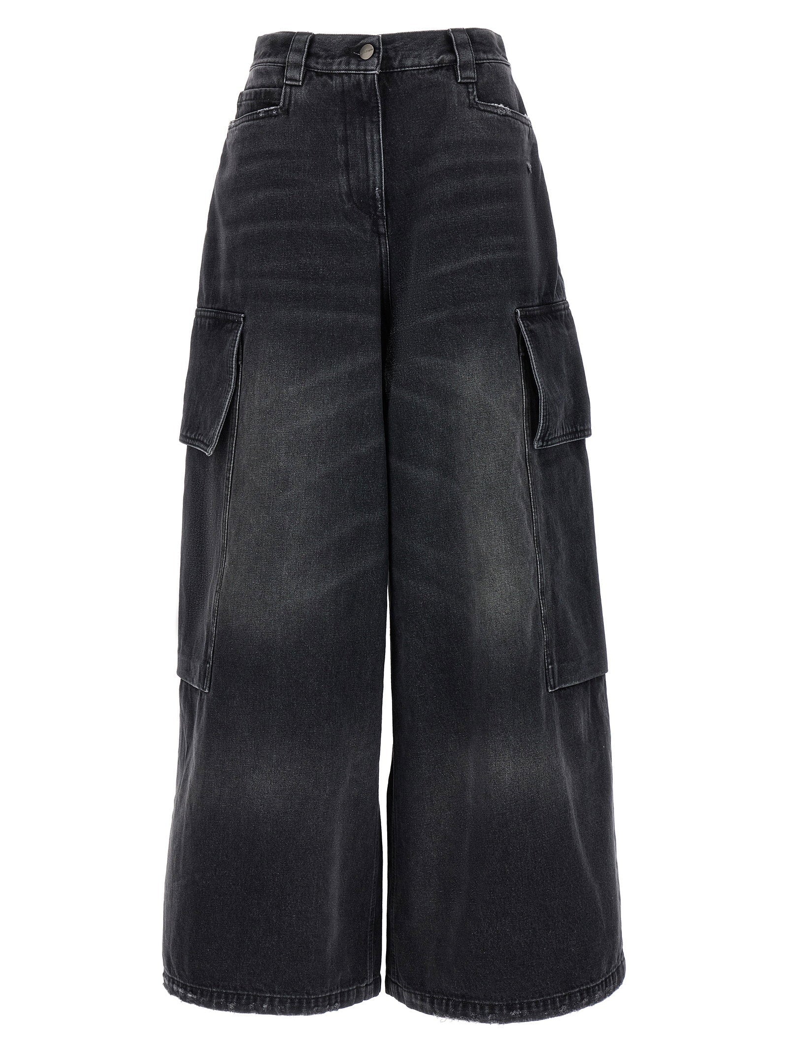 Palm Angels Oversized Cargo Denim Cargo Pants — Black