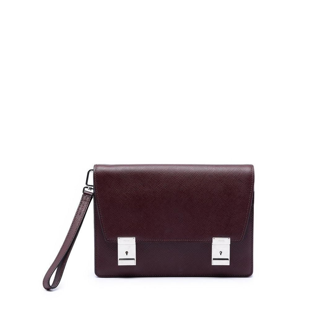 Saffiano Double Lock Convertible Clutch