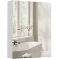 Bathroom Mirror Cabinet, 3-Tier Wall Mount Bathroom Storage Cabinet with Soft-Close Hinges and Adjustable Shelf, Double Door Cupboard, 60W x 15D x 75H cm, White