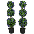 Set of 2 Decorative Artificial Plants Ball Trees with Lavender Flowers, 110cm, Green