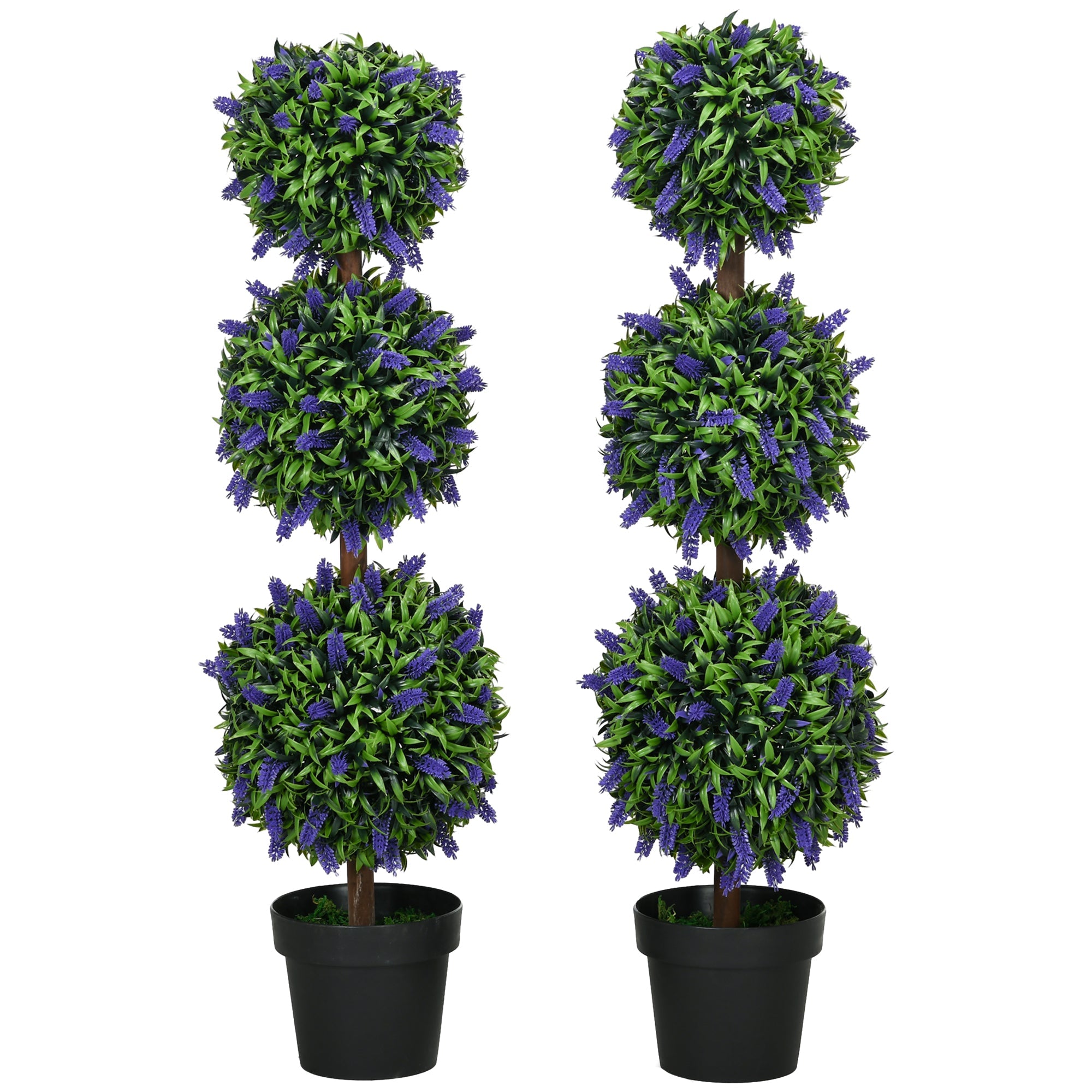 Set of 2 Decorative Artificial Plants Ball Trees with Lavender Flowers, 110cm, Green